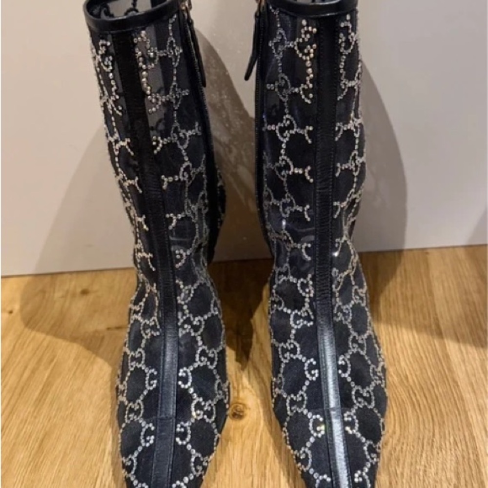 Gucci Black and Silver Heeled Boots